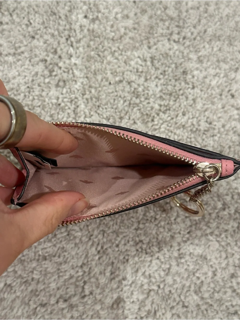 kate spade Pink Saffiano Zip Card Holder with Chain